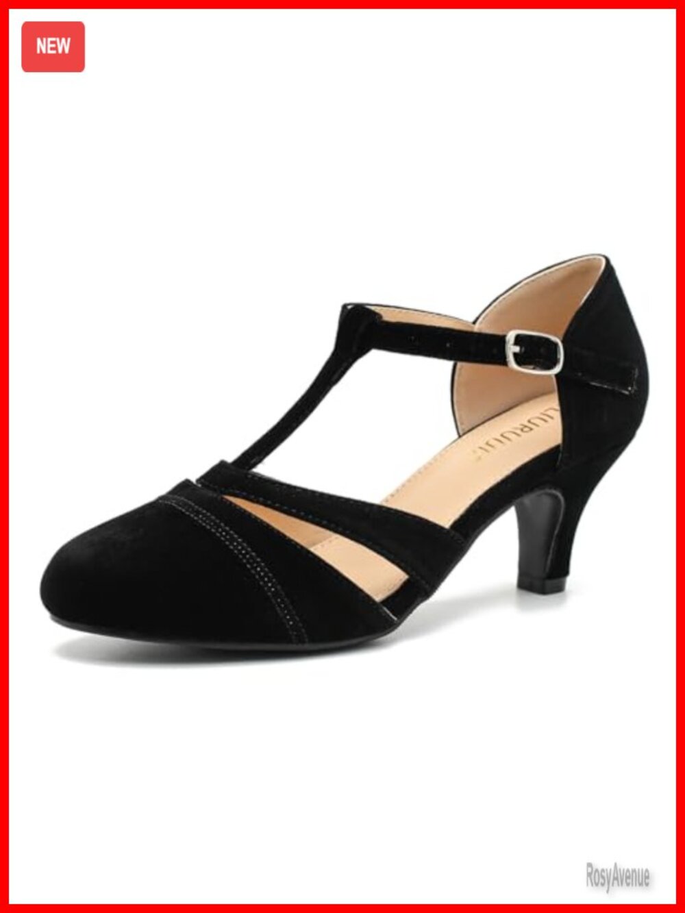 LIURUIJIA T-Strap Mary Jane Pumps Velvet Kitten Heel Vintage Dress Shoes